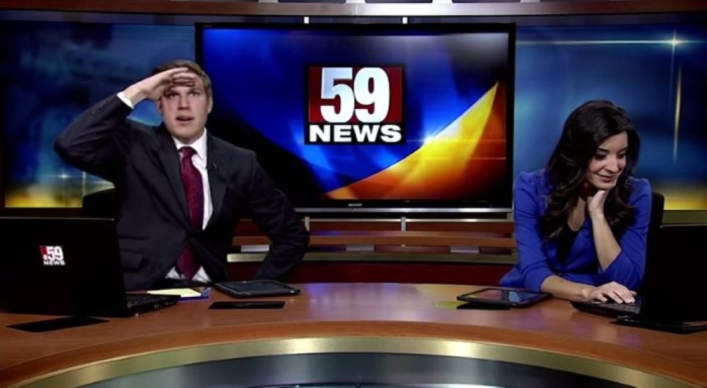 kid dancing background news anchor shocked