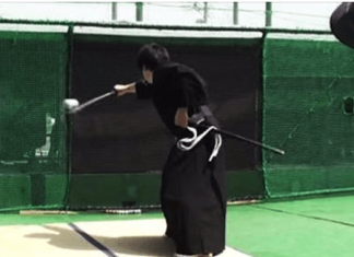 Samurai slices baseball