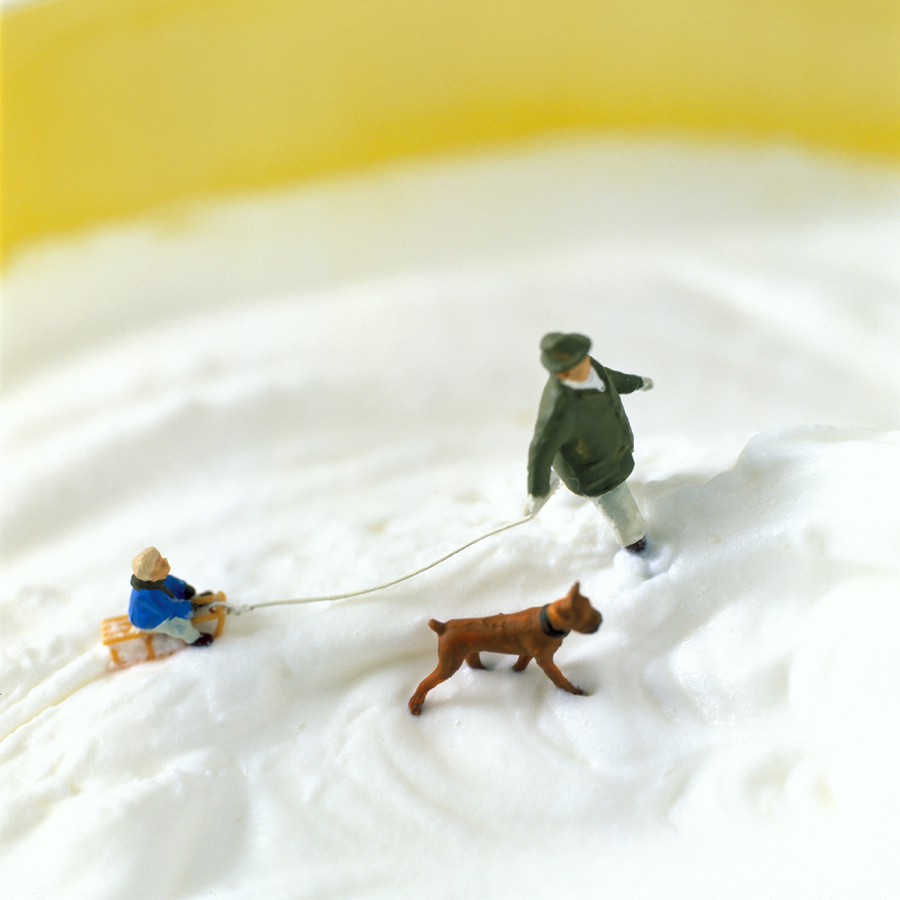 miniature people with food