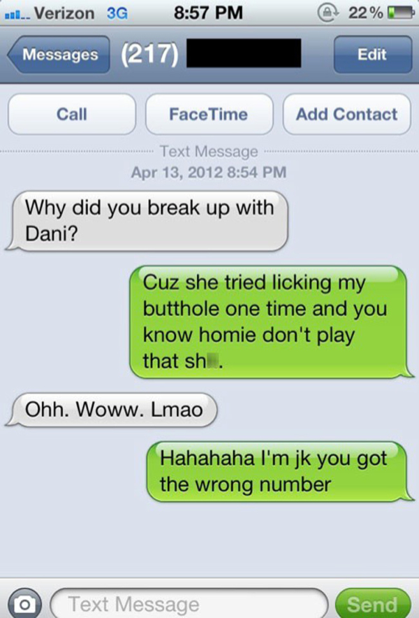 Wrong number texts