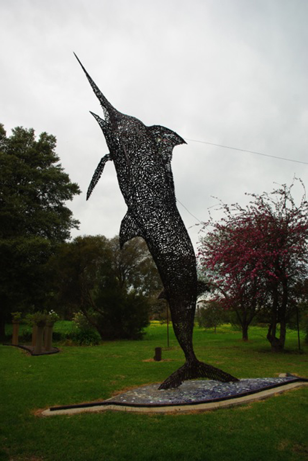 swordfish sculpture leaping wrenches reuse