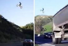 Dirtbiker Jumps LA Freeway